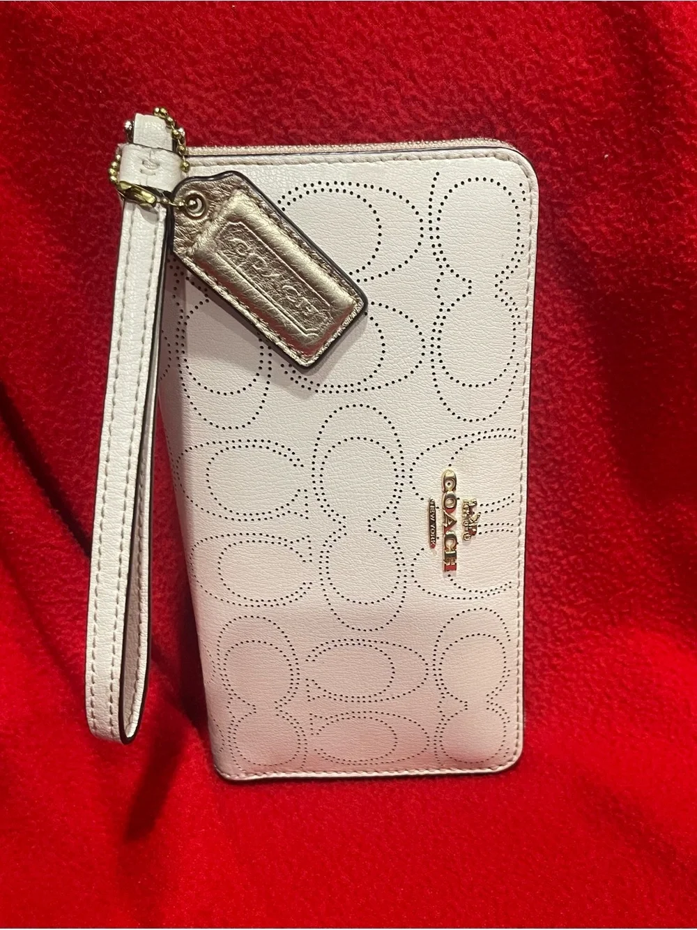 Coach Long Perforated Signature Zip Around Wristlet